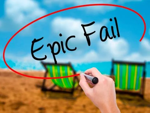 Man Hand writing Epic Fail with black marker on visual screen Stock Photos