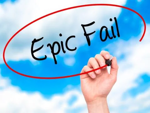 Man Hand writing Epic Fail with black marker on visual screen Stockfoto's