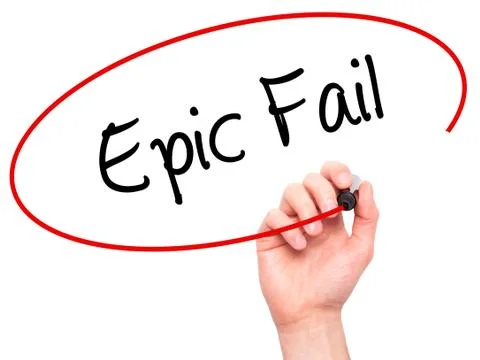 Man Hand writing Epic Fail with black marker on visual screen Stock Photos