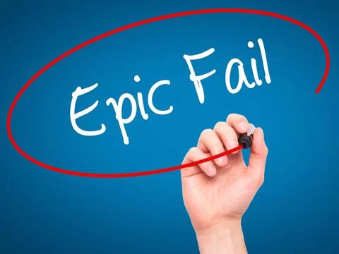 Man Hand writing Epic Fail with black marker on visual screen Stock Photos