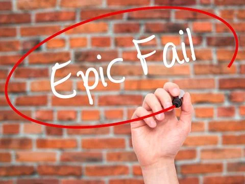 Man Hand writing Epic Fail with black marker on visual screen Stock Photos