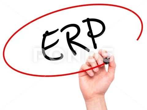 Man Hand writing ERP (Enterprise Resource Planning) with blac Stock Photos