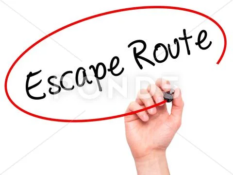 Man Hand writing Escape Route with black marker on visual screen ...