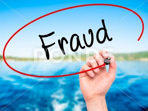 Man Hand writing Fraud with black marker on visual screen Stock Photos