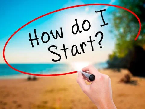 Man Hand writing How do I Start? with black marker on visual scr Stock Photos