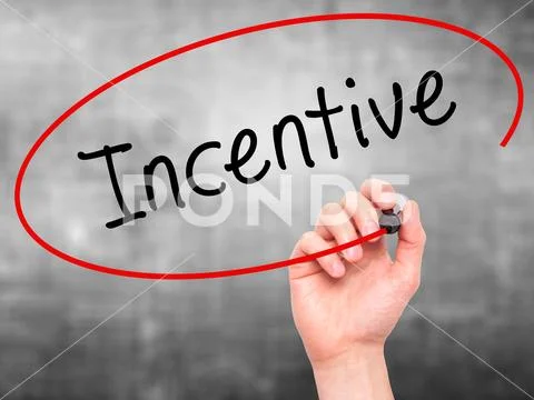 Man Hand writing Incentive with marker on transparent wipe board Stock Photos