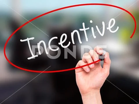 Man Hand writing Incentive with marker on transparent wipe board Stock Photos