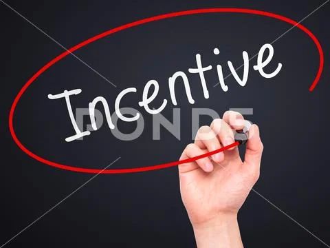 Man Hand writing Incentive with marker on transparent wipe board Stock Photos