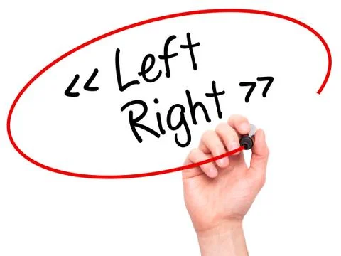 Man Hand writing Left - Right with black marker on visual screen. Stock Photos