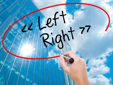 Man Hand writing Left - Right with black marker on visual screen. Stockfoto's