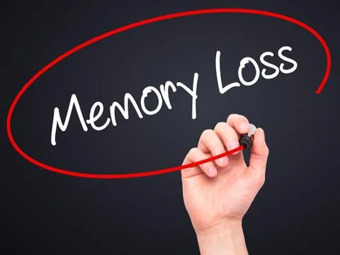 Man Hand writing Memory Loss with black marker on visual screen Stock Photos