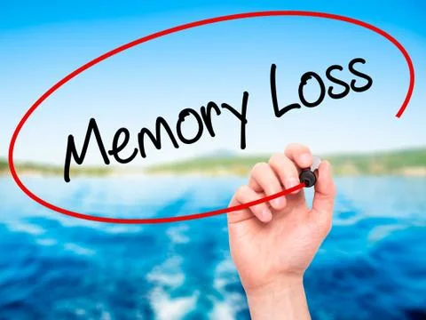 Man Hand writing Memory Loss with black marker on visual screen Stock Photos