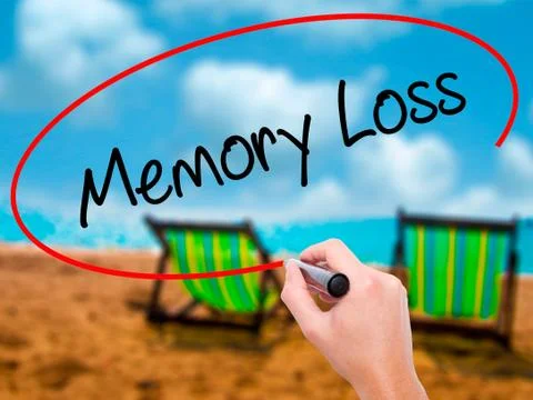 Man Hand writing Memory Loss with black marker on visual screen 写真素材