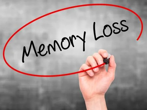 Man Hand writing Memory Loss with black marker on visual screen Stock Photos