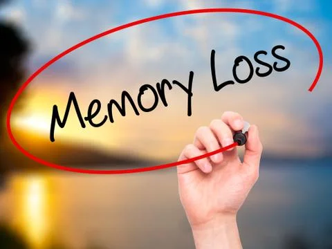 Man Hand writing Memory Loss with black marker on visual screen Stock Photos