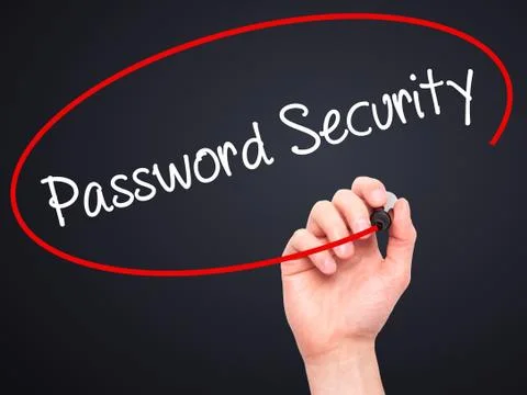 Man Hand writing Password Security with black marker on visual screen Foto stock