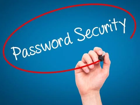 Man Hand writing Password Security with black marker on visual screen Foto stock