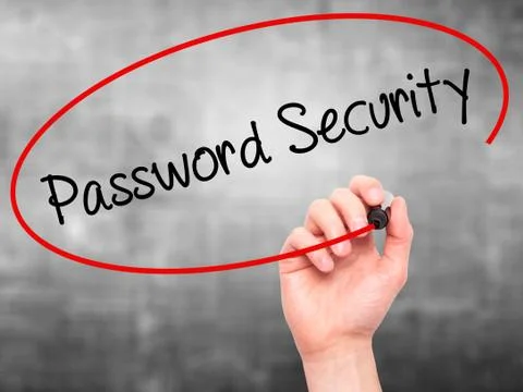 Man Hand writing Password Security with black marker on visual screen Foto stock