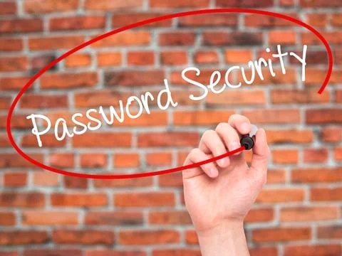 Man Hand writing Password Security with black marker on visual screen Foto stock