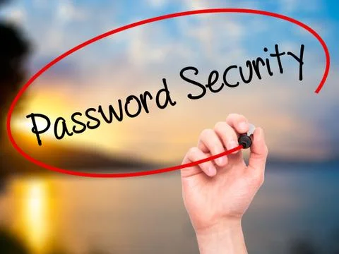Man Hand writing Password Security with black marker on visual screen Stock Photos