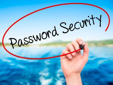 Man Hand writing Password Security with black marker on visual screen Foto stock