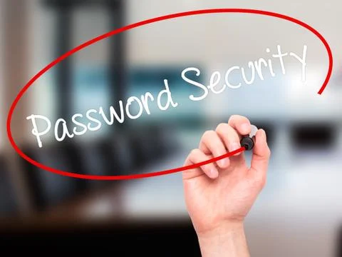 Man Hand writing Password Security with black marker on visual screen Foto stock