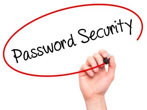 Man Hand writing Password Security with black marker on visual screen Foto stock