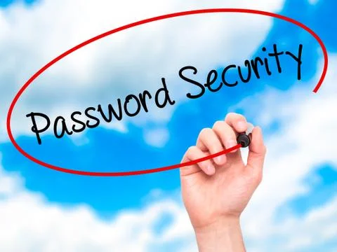 Man Hand writing Password Security with black marker on visual screen Foto stock