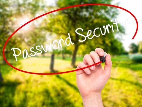 Man Hand writing Password Security with black marker on visual screen Stock Photos