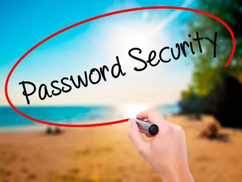 Man Hand writing Password Security with black marker on visual s Foto stock