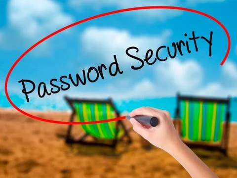 Man Hand writing Password Security with black marker on visual s Foto stock