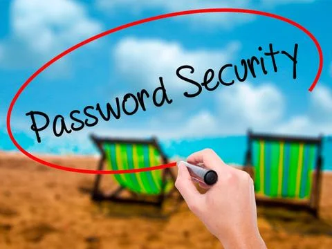 Man Hand writing Password Security with black marker on visual s Foto stock