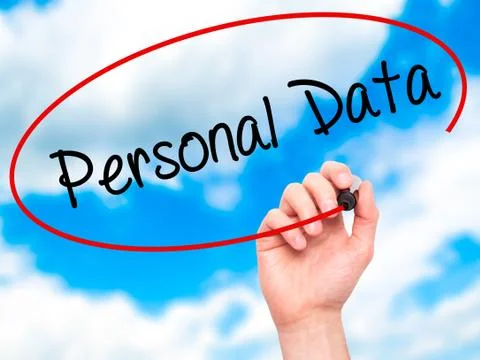 Man Hand writing Personal Data  with black marker on visual screen 写真素材