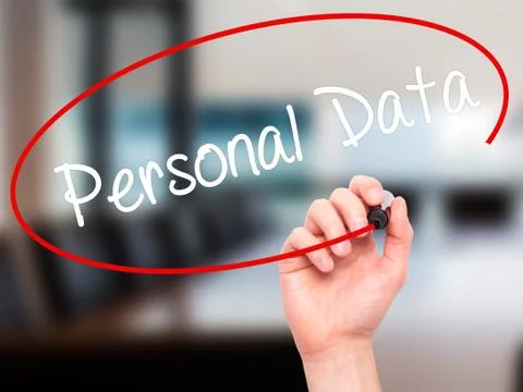 Man Hand writing Personal Data  with black marker on visual screen 写真素材