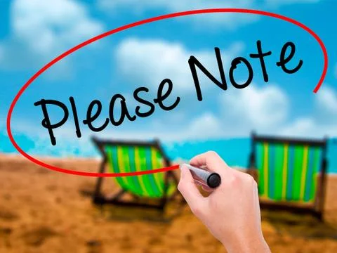 Man Hand writing Please Note with black marker on visual screen 스톡 사진
