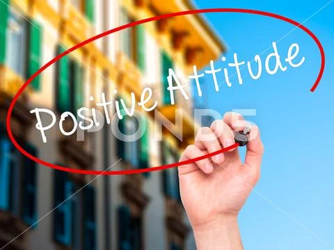 Man Hand writing Positive Attitude with black marker on visual s Stock Photos