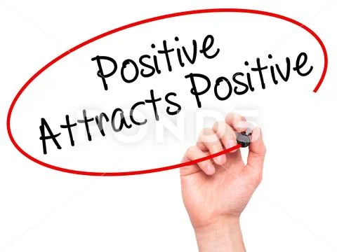 Man Hand Writing Positive Attracts Positive With Black Marker On Visual Scree