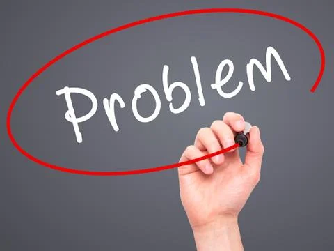 Man Hand writing Problem with black marker on visual screen Stock Photos