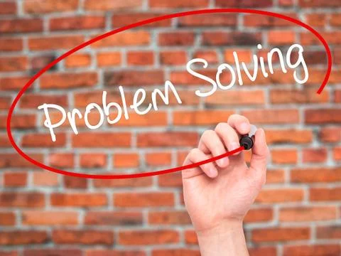 Man Hand writing Problem Solving with black marker on visual screen Foto stock