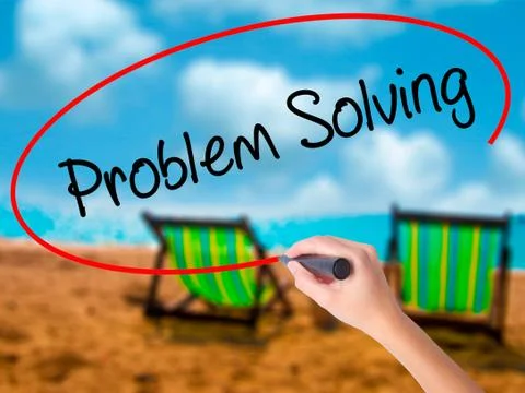 Man Hand writing Problem Solving with black marker on visual scr Foto stock