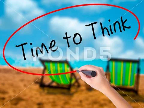 Man Hand writing Time to Think with black marker on visual scree Stock Photos