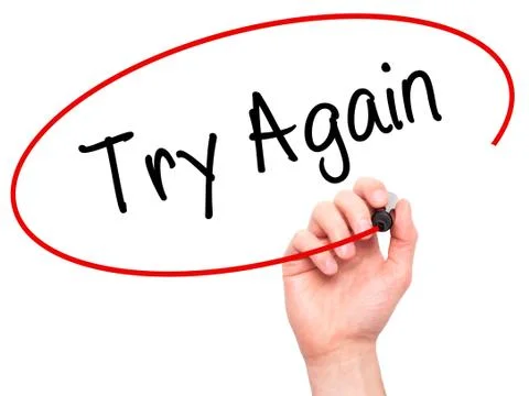Man Hand writing Try Again with black marker on visual screen Stock Photos