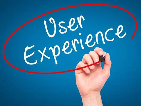 Man Hand writing User Experience with black marker on visual screen Stock Photos