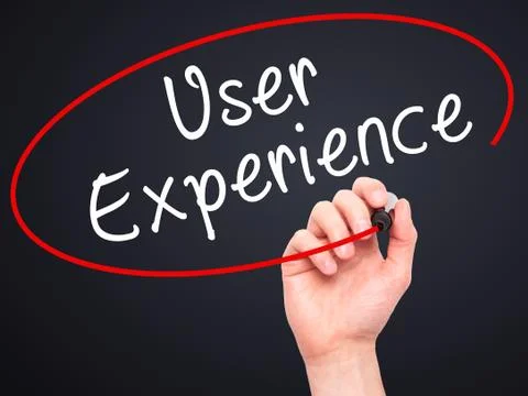 Man Hand writing User Experience with black marker on visual screen Stock Photos