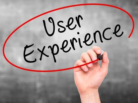 Man Hand writing User Experience with black marker on visual screen Stock Photos