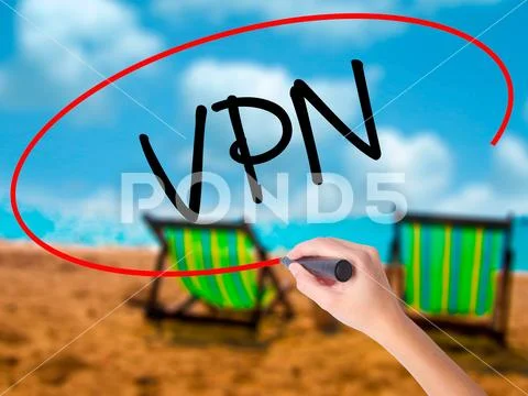 Man Hand writing VPN (Virtual Private Network) with black marker Stock Photos
