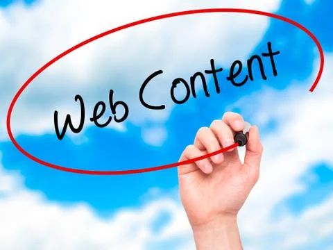 Man Hand writing Web Content with black marker on visual screen Stock-Fotos