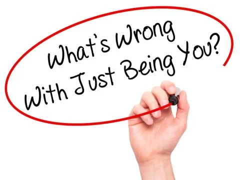 Man Hand writing What's Wrong With Just Being You? with marker on visual screen. Stock Illustration