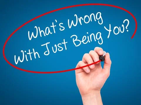 Man Hand writing What's Wrong With Just Being You? with marker on visual screen. Stock Illustration