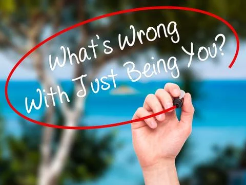 Man Hand writing What's Wrong With Just Being You? with marker on visual screen. Stock Illustration